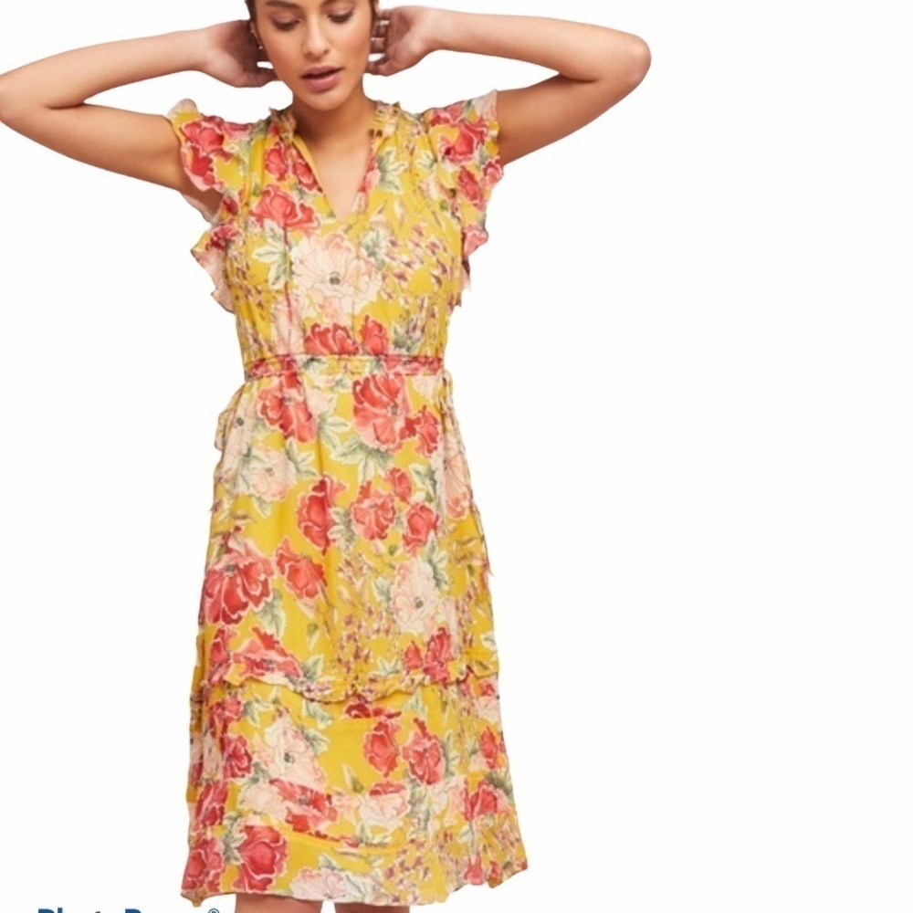 Anthropologie Yellow Floral Dress